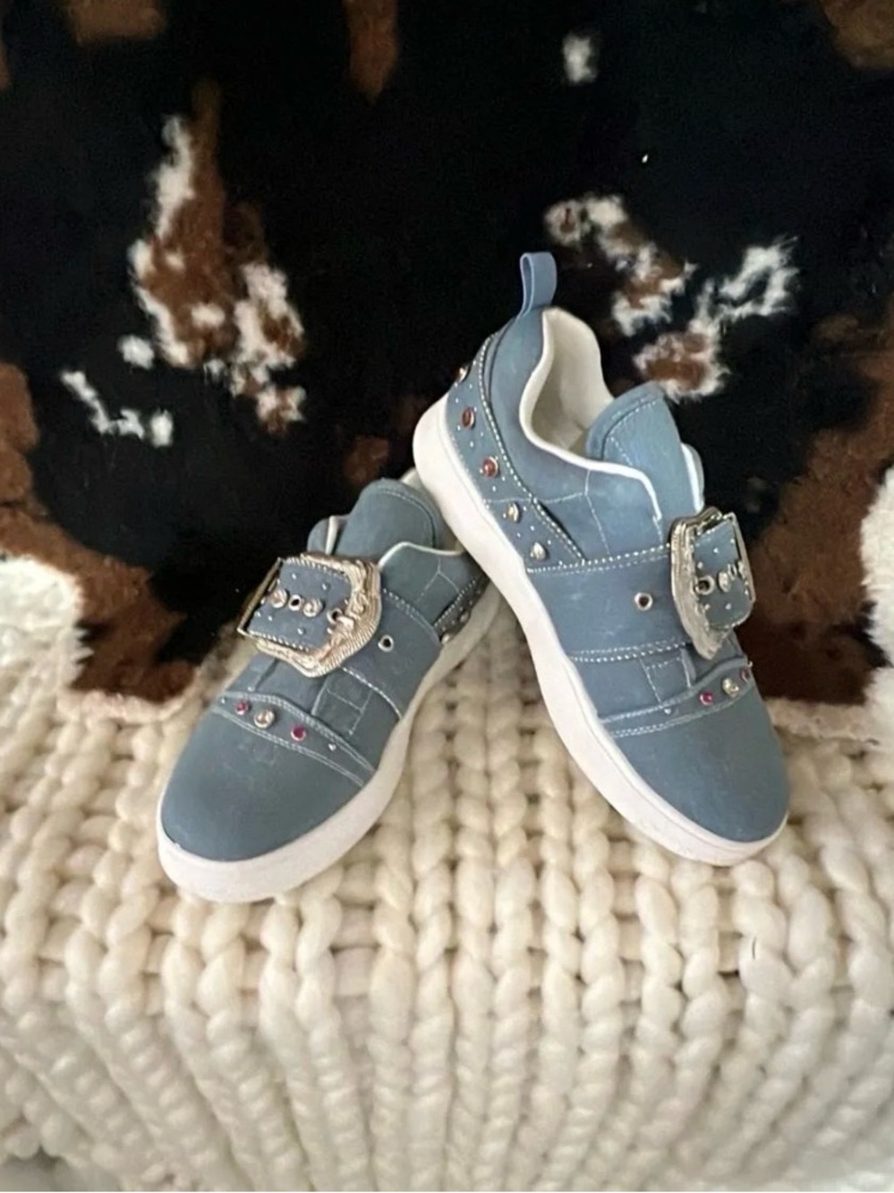 Cape Robbin Light Blue Gem-Embellished Casual Sneakers